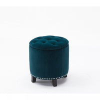 Denver Round Fabric Storage Ottoman Green Benches