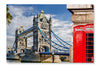 Tower Bridge With Red Phone Booths In London 24x36 Wall Art Frame And Fabric Panel