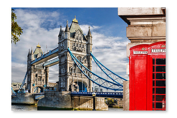 Tower Bridge With Red Phone Booths In London 24x36 Wall Art Frame And Fabric Panel