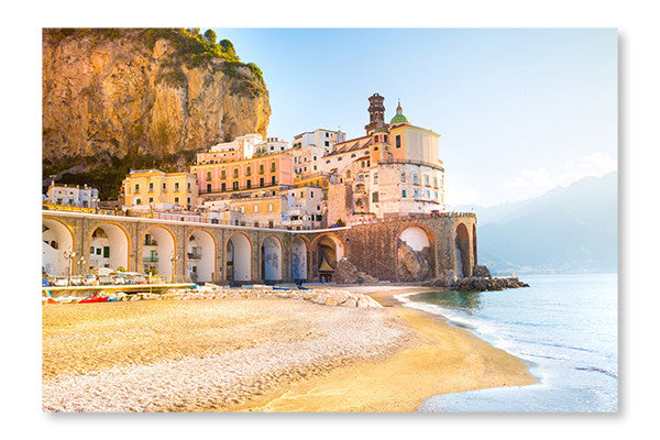 Morning View Of Amalfi Cityscape 28x42 Wall Art Frame And Fabric Panel