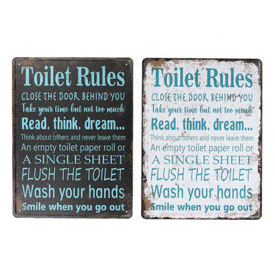 Metal Wall Sign Toilet Rules - Set of 2 Wall Decor|Panneau mural « Toilet Rules » en métal - ensemble de 2 décorations murales
