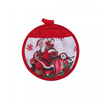 Round Potholder with Santa on Scooter - Set of 6