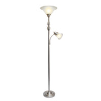 Elegant Designs 2 Light Mother Daughter Floor Lamp with White Marble Glass, Brushed Nickel