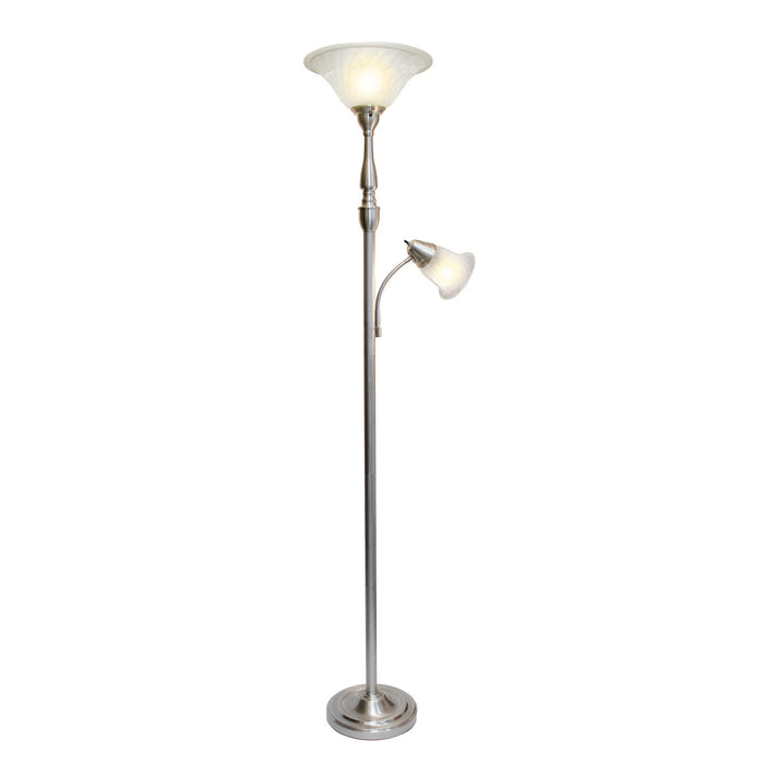 Elegant Designs 2 Light Mother Daughter Floor Lamp with White Marble Glass, Brushed Nickel