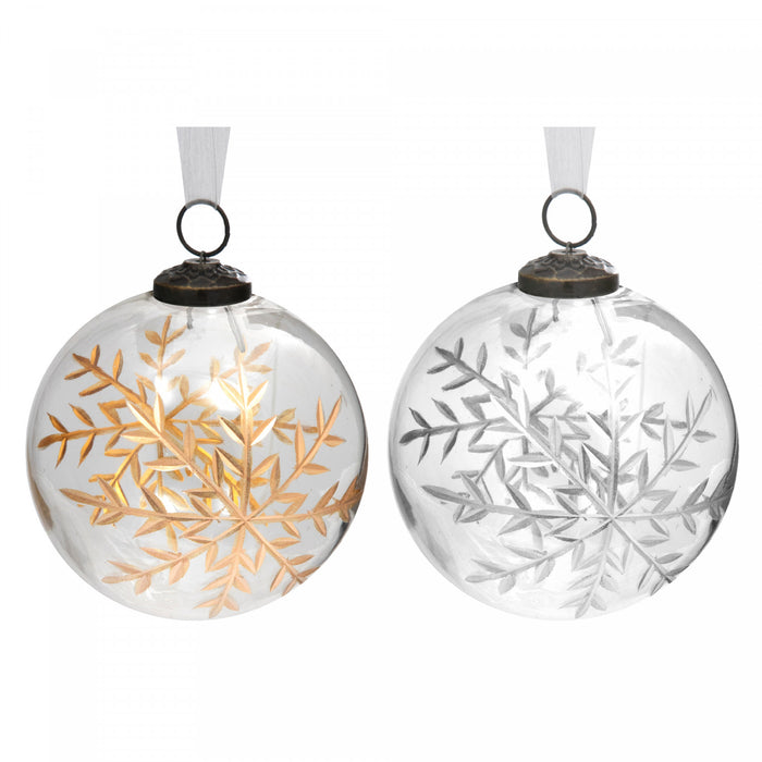 4\" Clear Glass Ornament with Snowflake Etching Gold + Silver - Set of 4 Christmas Ornaments