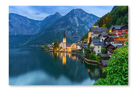 Hallstatt Village In Alps At Dusk 16x24 Wall Art Frame And Fabric Panel