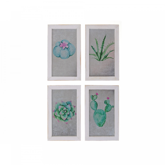 Metal Wall Art with Frame Cactus Assorted - Set of 4 Wall Decor