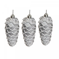 3 Pack Pinecones in Pvc Box Silver Christmas Ornaments