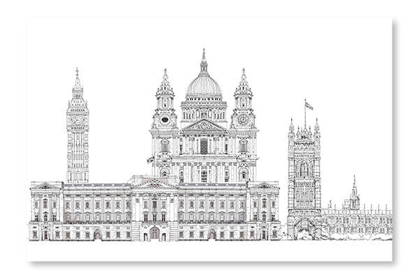 London, Sketch Illustration 24x36 Wall Art Frame And Fabric Panel