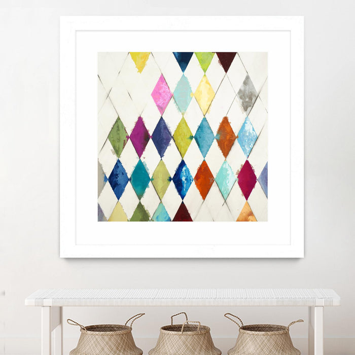 \"Diamonds\" Matted and Framed White 36x36 Wall Art