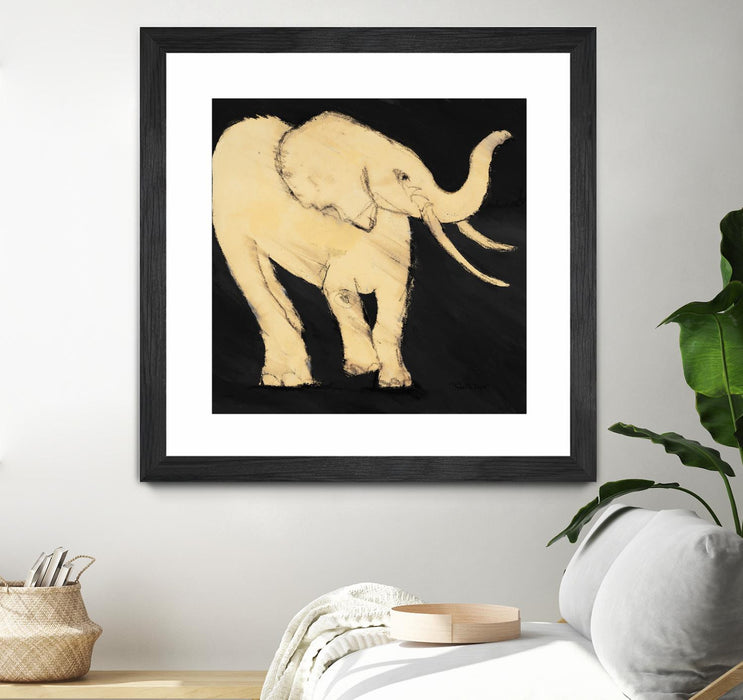 \"Baby Elephant\" Matted and Framed Black 36x36 Wall Art