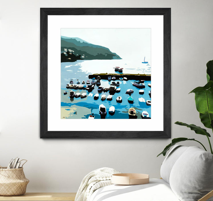 \"Boats\" Matted and Framed Black 30x30 Wall Art