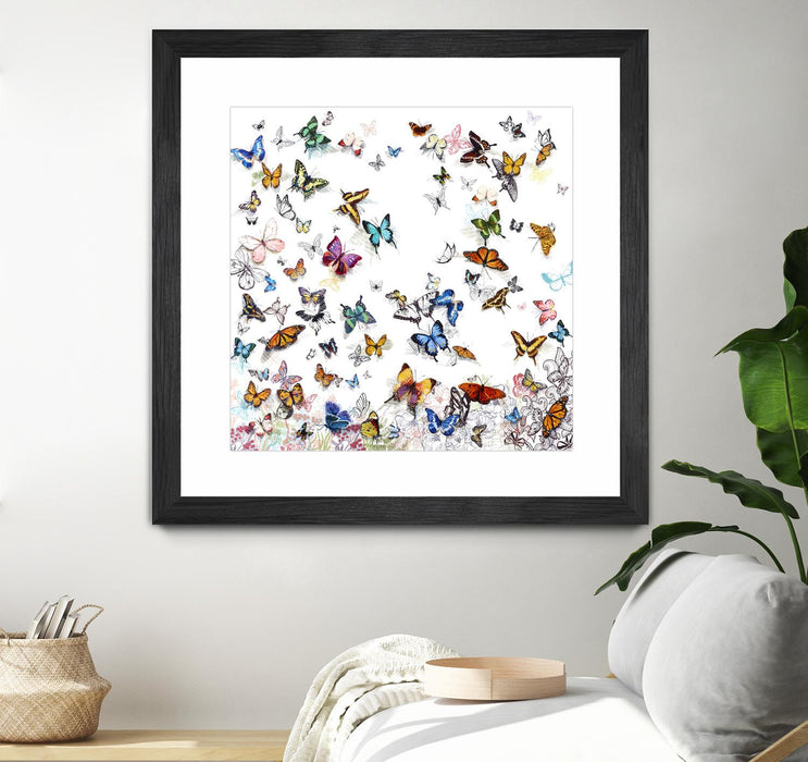 \"Papillon\" Matted and Framed Black 30x30 Wall Art