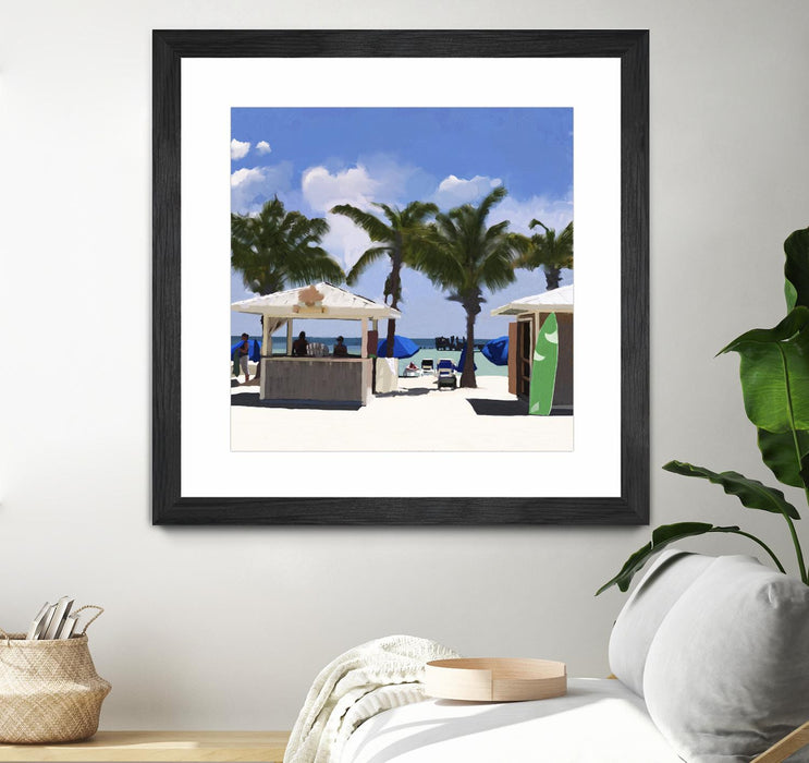 \"Key West Cabana I\" Matted and Framed Black 36x36 Wall Art