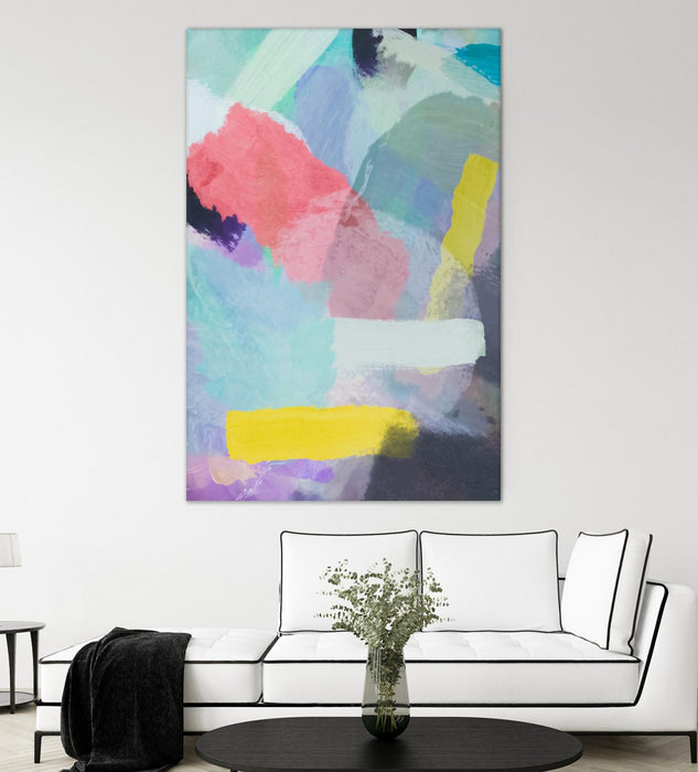 \"Brush Painting Texture Abstract In Blue Pink Yellow Green\" Giant Art 72x48 Wall Art