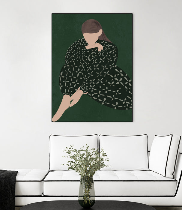 \"Woman In Green\" Canvas Framed Black 18x24 Wall Art