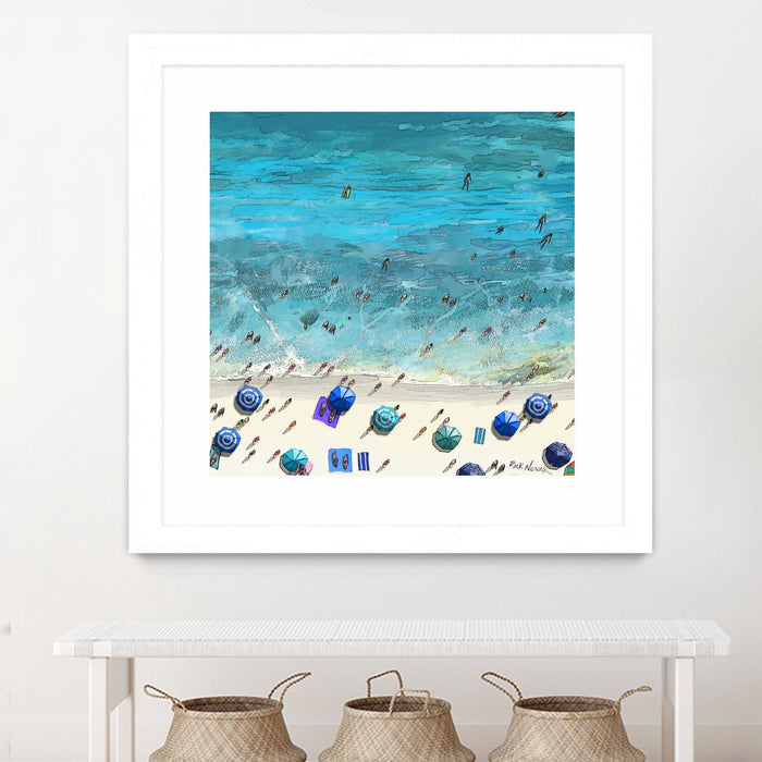 \"Hot Summer Beach\" Matted and Framed White 30x30 Wall Art