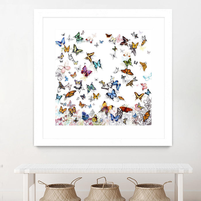 \"Papillon\" Matted and Framed White 36x36 Wall Art