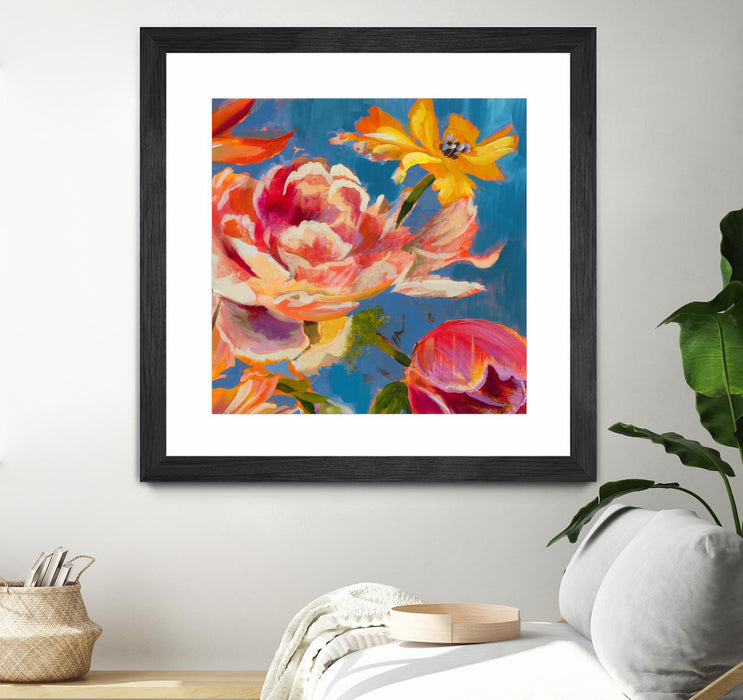 \"Spring Bouquet V31\" Matted and Framed Black 36x36 Wall Art