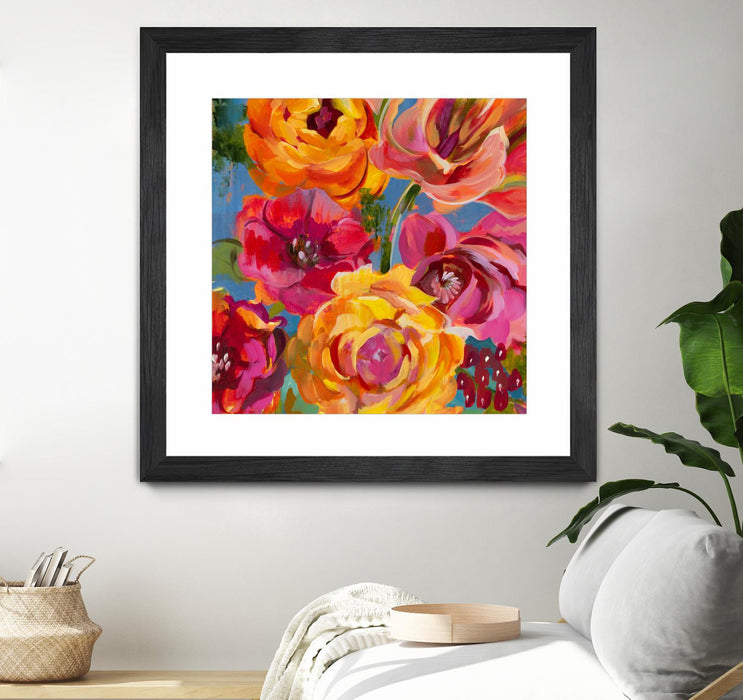 \"Spring Bouquet V32\" Matted and Framed Black 30x30 Wall Art