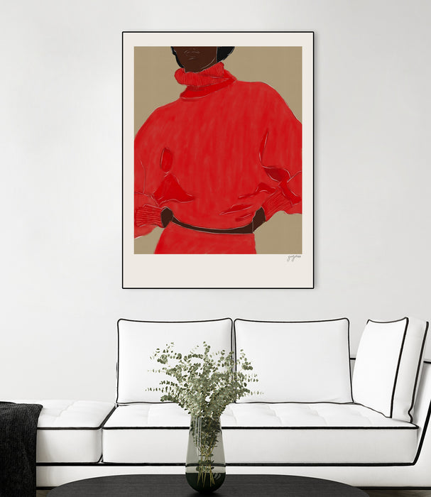 \"Woman In Red\" Canvas Framed Black 24x32 Wall Art