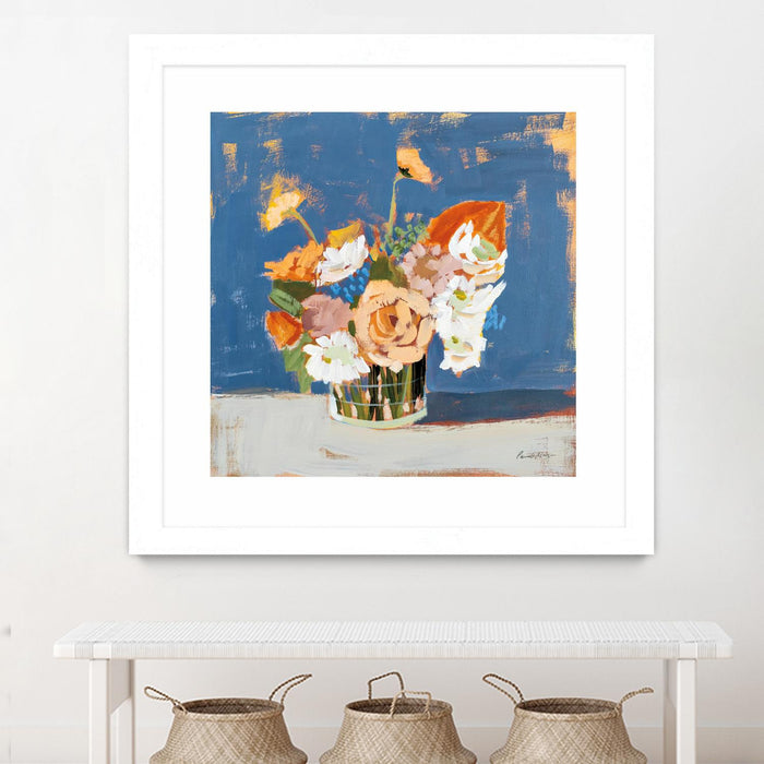 \"Peach And White Bouquet\" Matted and Framed White 30x30 Wall Art