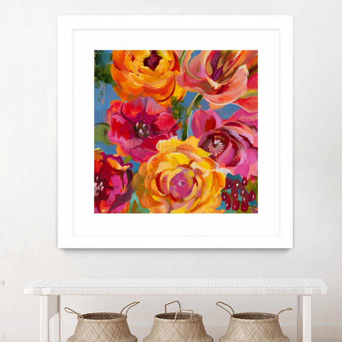 \"Spring Bouquet V32\" Matted and Framed White 30x30 Wall Art