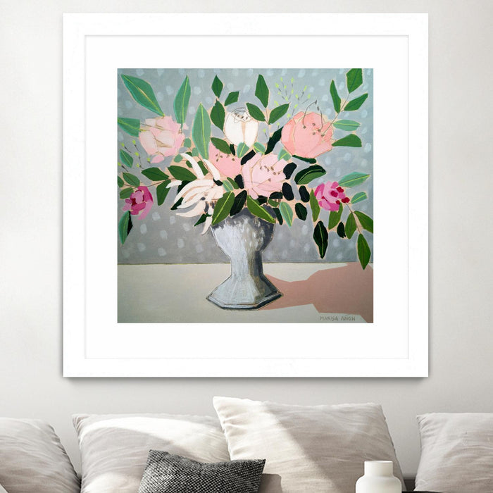 \"Spring Florals 1\" Matted and Framed White 36x36 Wall Art