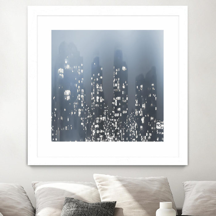 \"Dark City\" Matted and Framed White 36x36 Wall Art