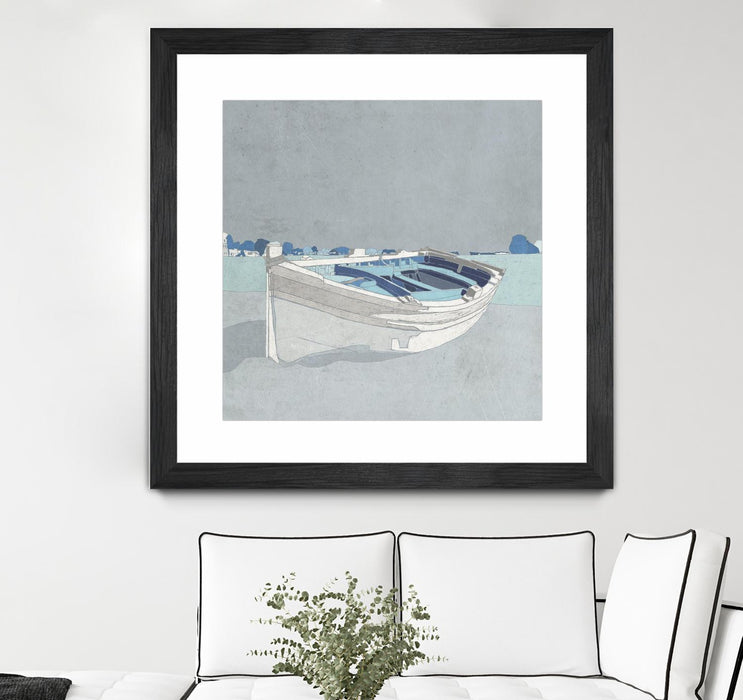 \"Docked Ashore Ii\" Matted and Framed Black 30x30 Wall Art