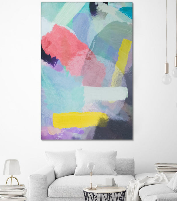 \"Brush Painting Texture Abstract In Blue Pink Yellow Green\" Giant Art 72x48 Wall Art