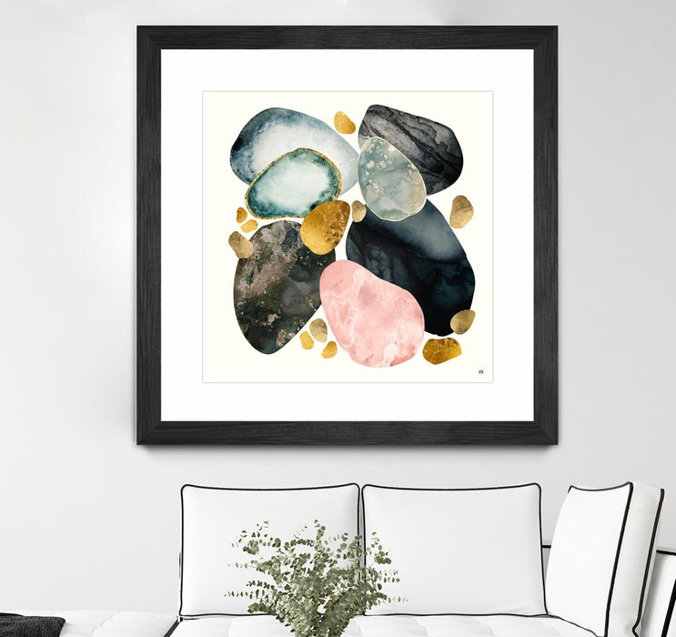 \"Pebble Abstract\" Matted and Framed Black 36x36 Wall Art