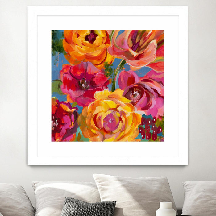 \"Spring Bouquet V32\" Matted and Framed White 36x36 Wall Art