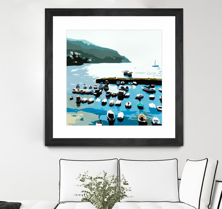 \"Boats\" Matted and Framed Black 30x30 Wall Art