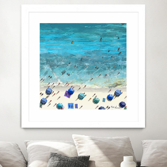 \"Hot Summer Beach\" Matted and Framed White 30x30 Wall Art
