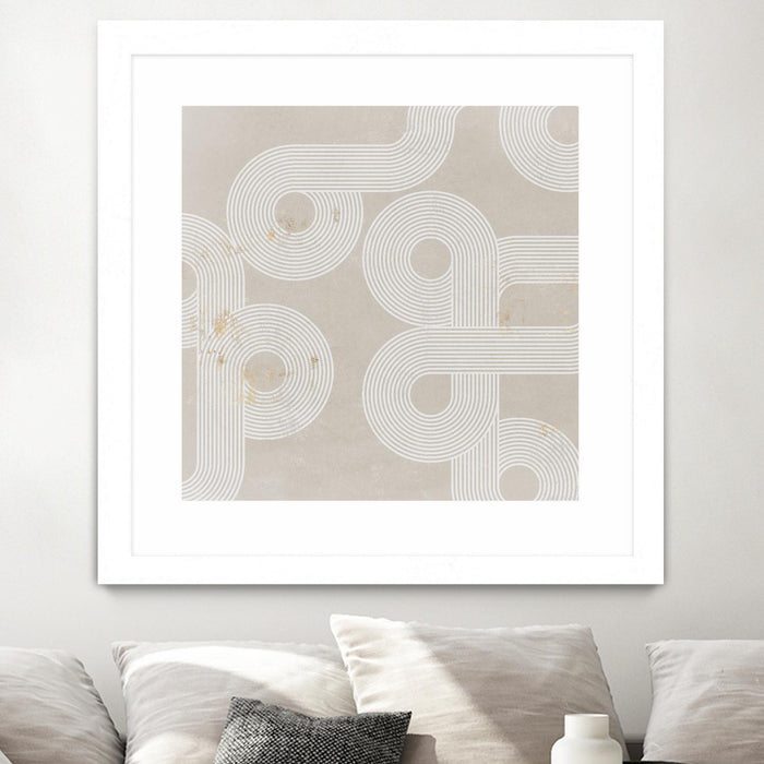 \"Fluxus I\" Matted and Framed White 36x36 Wall Art