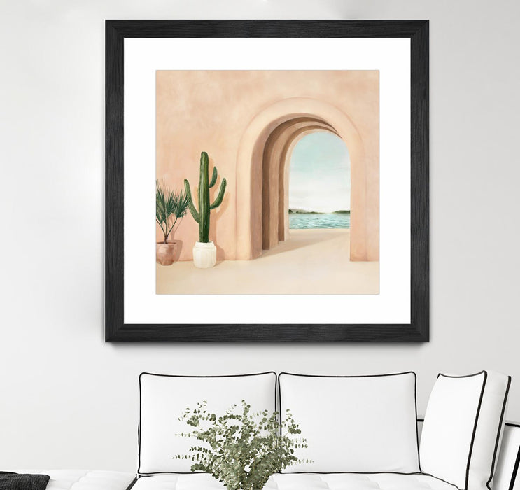 \"Coastal Arch\" Matted and Framed Black 36x36 Wall Art