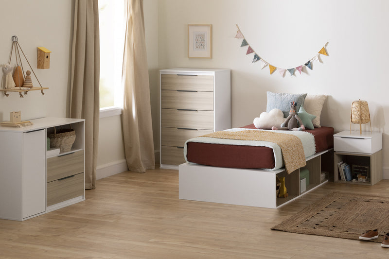 Hourra Twin Platform Bed with Open Storage - Soft Elm/White 