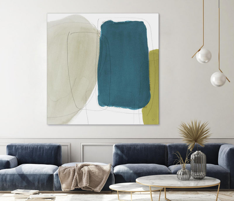 \"Beige And Navy Abstract\" Giant Art 72x72 Wall Art