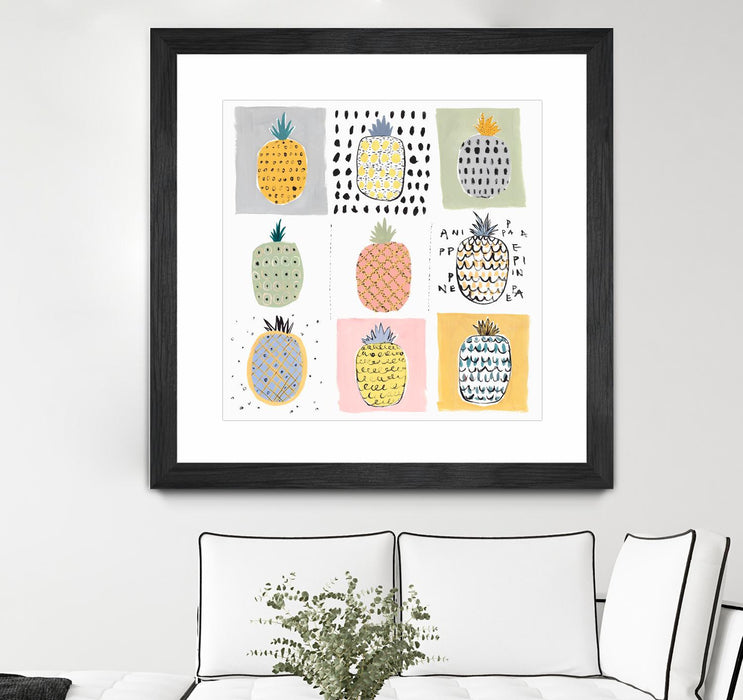 \"Nine Pineapples\" Matted and Framed Black 30x30 Wall Art