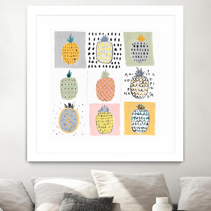 \"Nine Pineapples\" Matted and Framed White 30x30 Wall Art