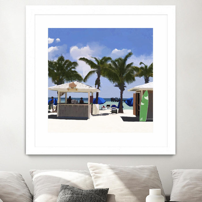 \"Key West Cabana I\" Matted and Framed White 36x36 Wall Art