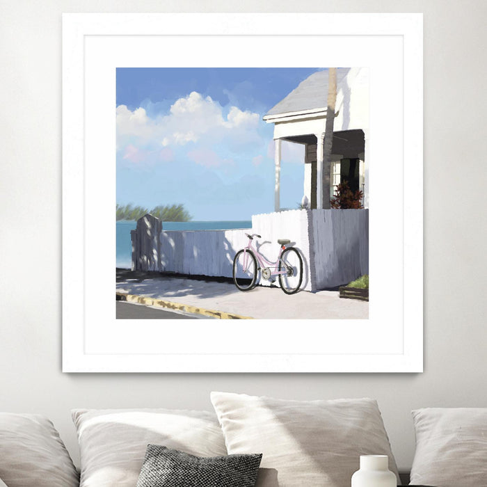 \"Key West Cabana Ii\" Matted and Framed White 36x36 Wall Art
