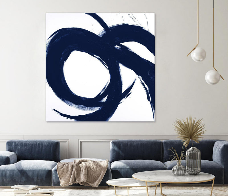 \"Navy Circular Strokes Ii\" Giant Art 54x54 Wall Art