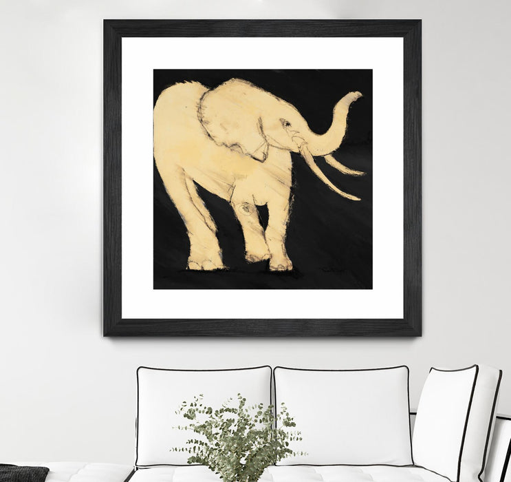 \"Baby Elephant\" Matted and Framed Black 36x36 Wall Art