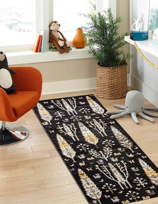 Pine Black Machine Washable Area Rug - 2'6\" x 8'0\"