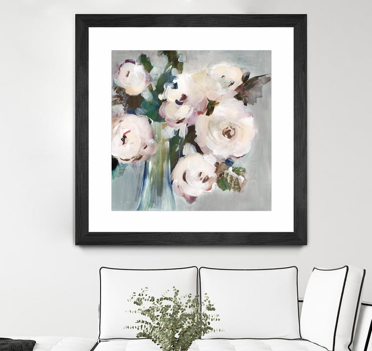 \"Pale Pink Bouquet I\" Matted and Framed Black 36x36 Wall Art