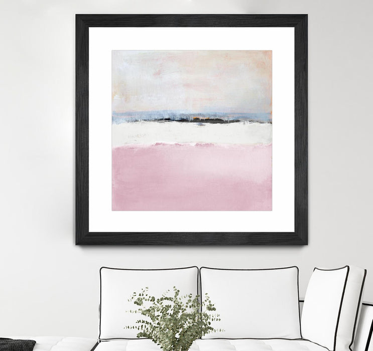 \"Pink Sea Abstract\" Matted and Framed Black 30x30 Wall Art