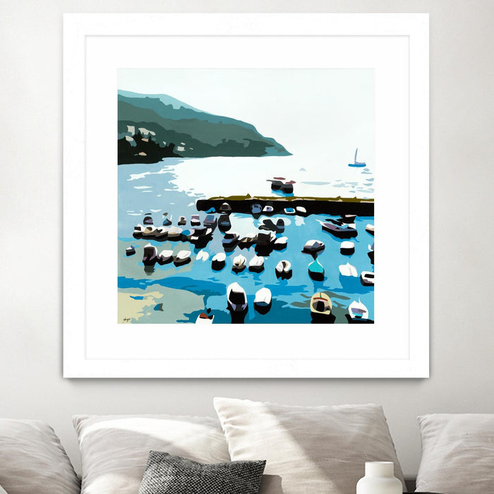 \"Boats\" Matted and Framed White 30x30 Wall Art