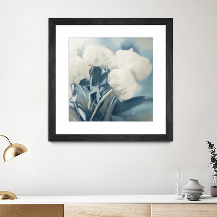 \"White Roses I\" Matted and Framed Black 30x30 Wall Art